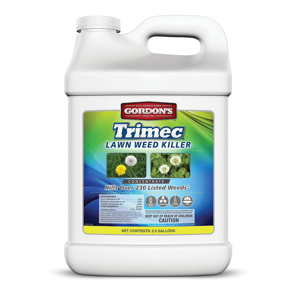 Gordon's Trimec Lawn Weed Killer concentrate, 2.5 gallon container, labeled Kills Over 230 Listed Weeds